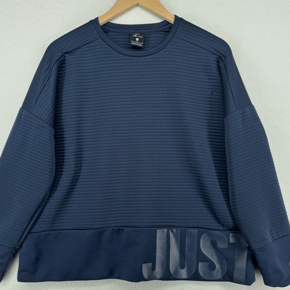 NIKE Sweatshirt Womens L JUST DO IT DRI-FIT Jumper Pullover Performance Blue